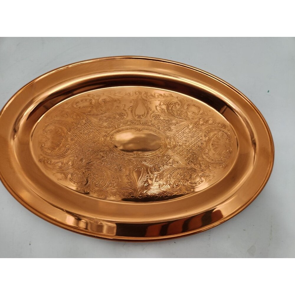 Vintage Coppercraft Guild Embossed Serving Tray Sugar and Creamer Set Copper - Picture 3 of 13